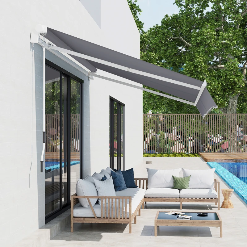 Outsunny 3 x 2.5m Manual Awning Canopy Sun Shade Shelter Retractable for Garden Grey