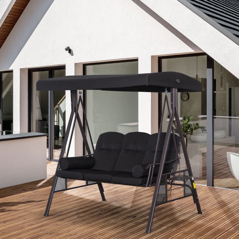 Outsunny Swing Chair Hammock Chair 3 Seater Canopy Cushion Shelter Outdoor Bench Black