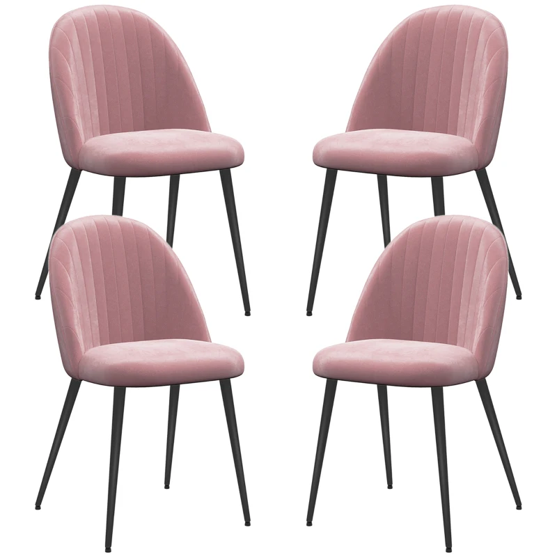 HOMCOM Conjunto de 4 Cadeiras de Sala de Jantar Modernas Cadeiras Estofadas em Veludo com Encosto Alto e Pés de Aço 50x52x83 cm Rosa