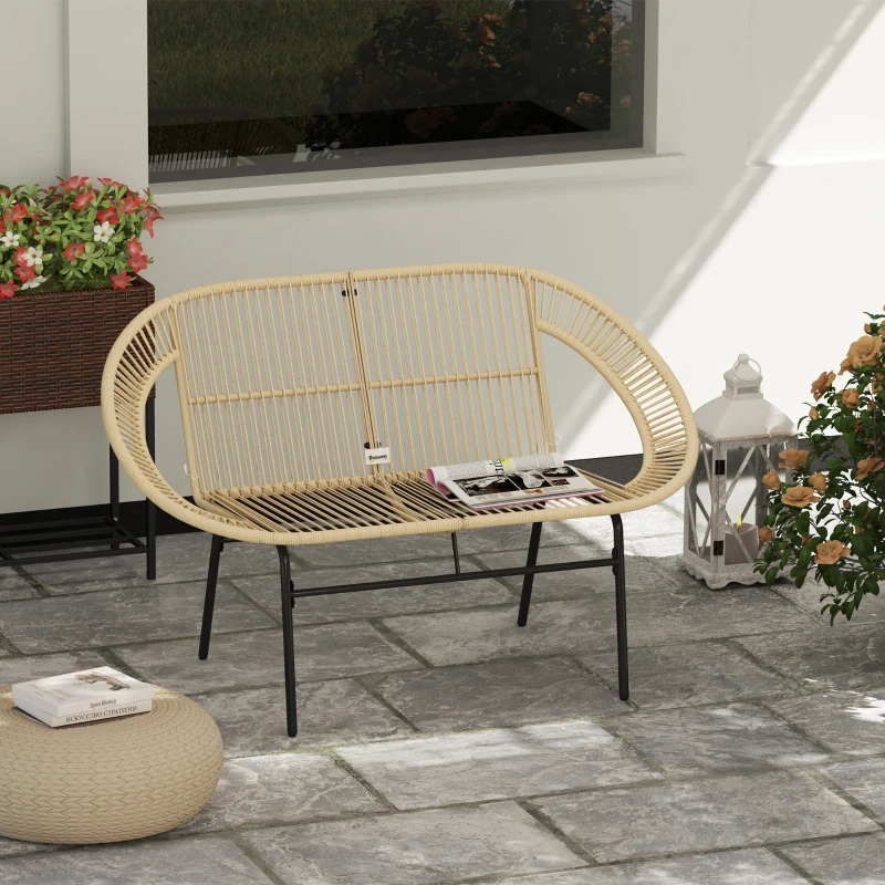 Outsunny Dwuosobowa Ławka Polskoterrazowa z Polirattanu, Odporna na Warunki Pogodowe i UV, Nośność 260kg, Khaki