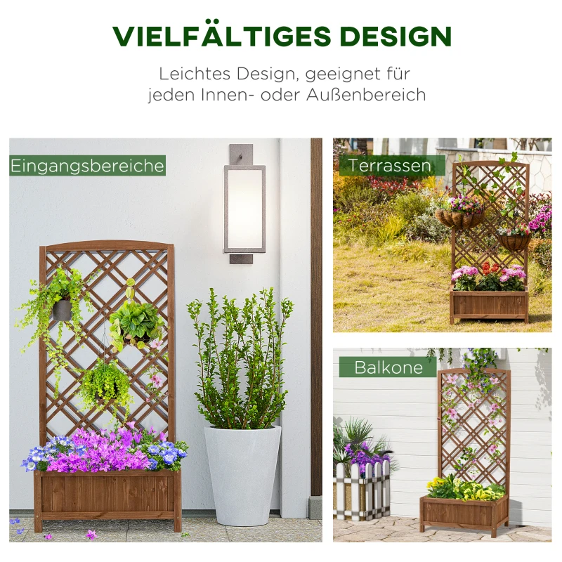 Outsunny  Hochbeet Blumenständer Garten Pflanzkasten mit Rankgitter Holz Rankkasten Gelb 60 x 30 x 122,5 cm