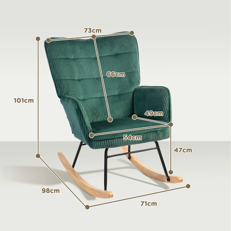 HOMCOM Rocking Chair, Beechwood Rockers, Thick Padding, Dark Green, up to 120 kg(m-3)