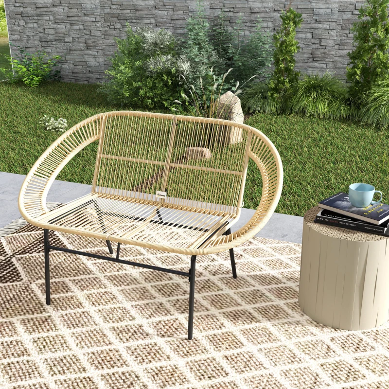 Outsunny Dwuosobowa Ławka Polskoterrazowa z Polirattanu, Odporna na Warunki Pogodowe i UV, Nośność 260kg, Khaki