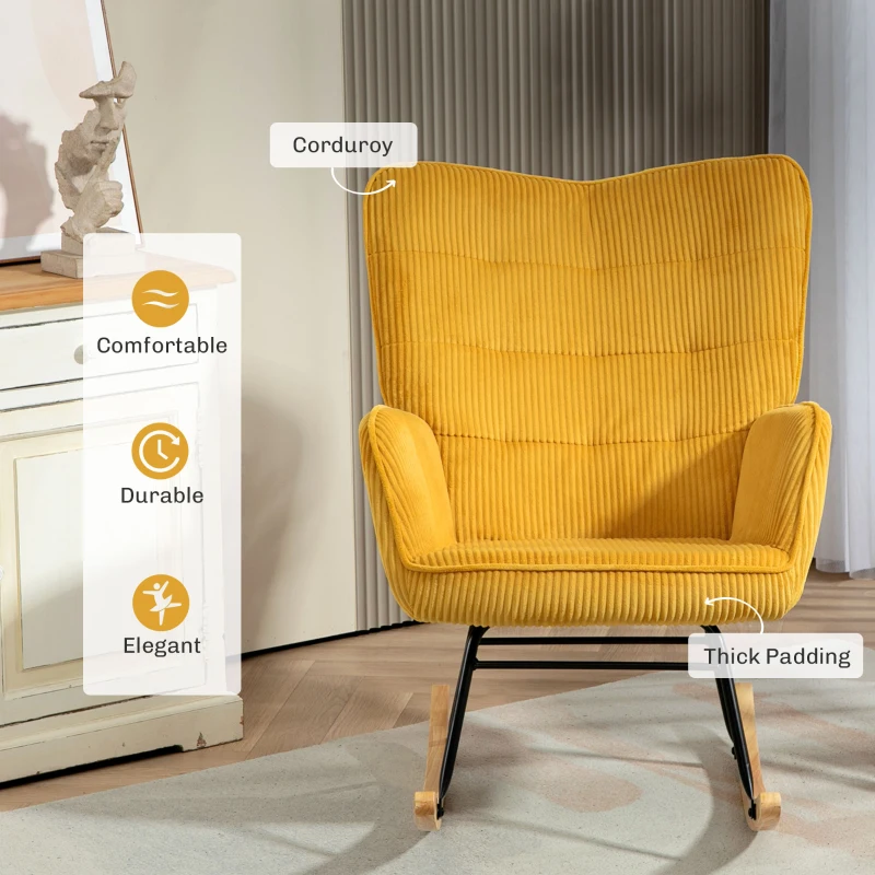 HOMCOM Vintage Rocking Chair, Curved Rockers, Thick Padding, Beechwood & Steel, Beige(m-5)