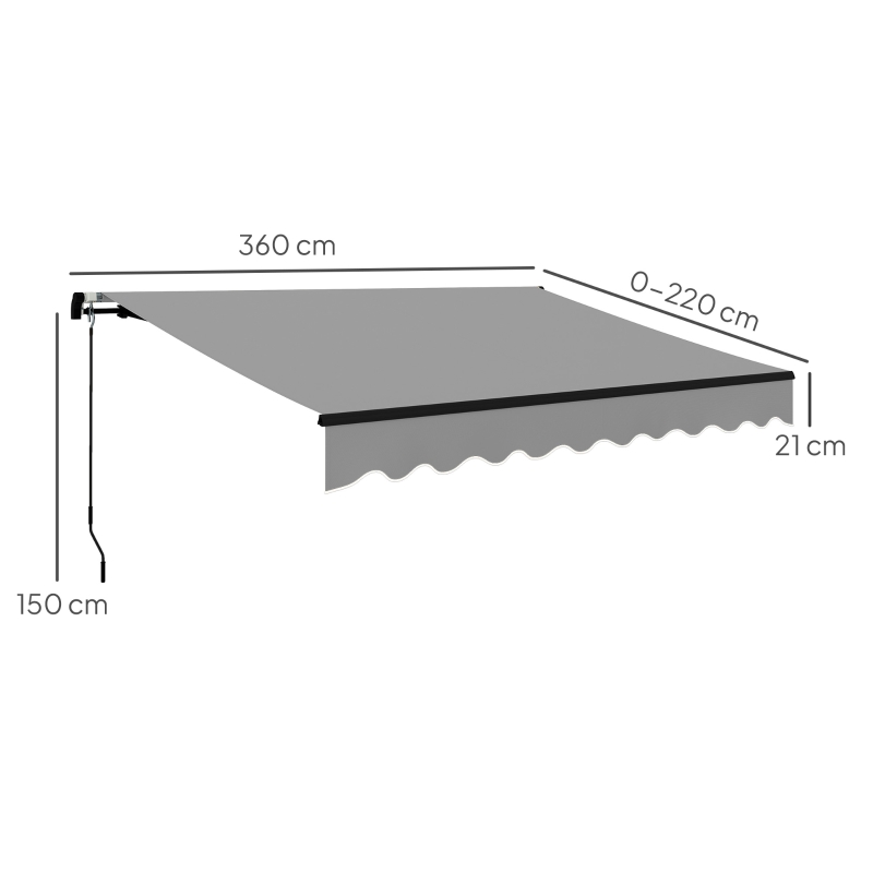 Outsunny Toldo Retráctil de Aluminio para Ventanas y Puertas con Protección UV30+ y Inclinación Ajustable 360x220 cm Gris