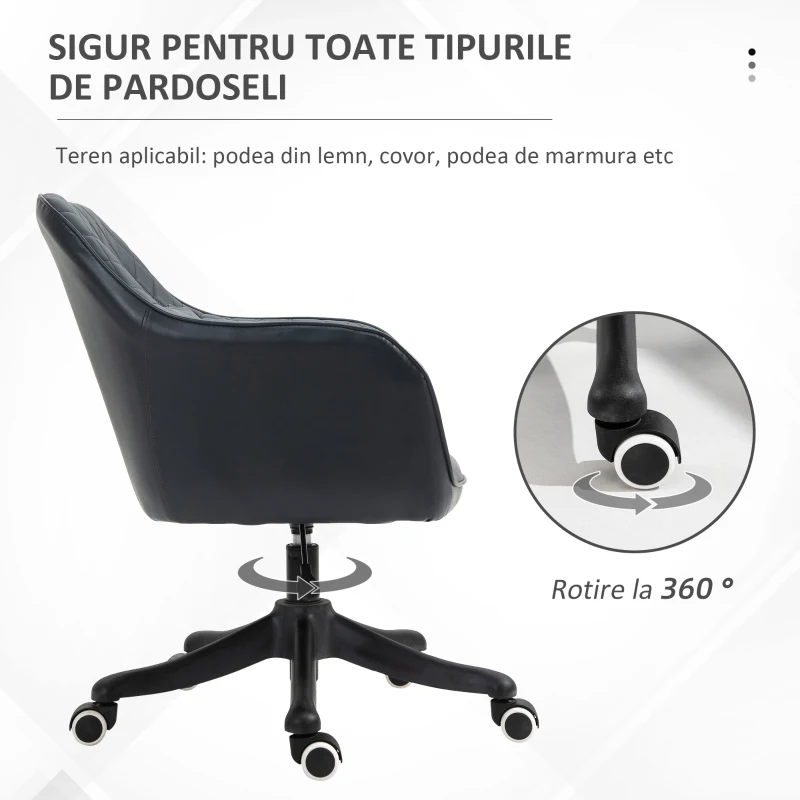 Vinsetto Scaun de Birou cu 2 Puncte de Vibrații, Pernă, Brațe și Înălțime Reglabilă, 57x70x78-86 cm, Negru