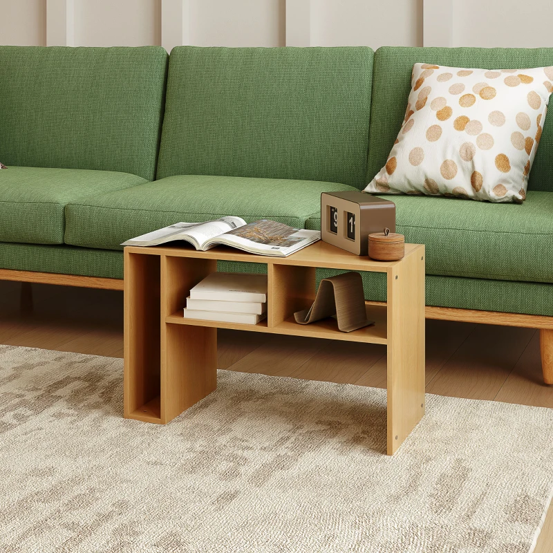 HOMCOM Mesa Auxiliar em Forma de C Mesa Auxiliar para Sofá com Rodas Compartimentos Abertos 40x30x69 cm Madeira