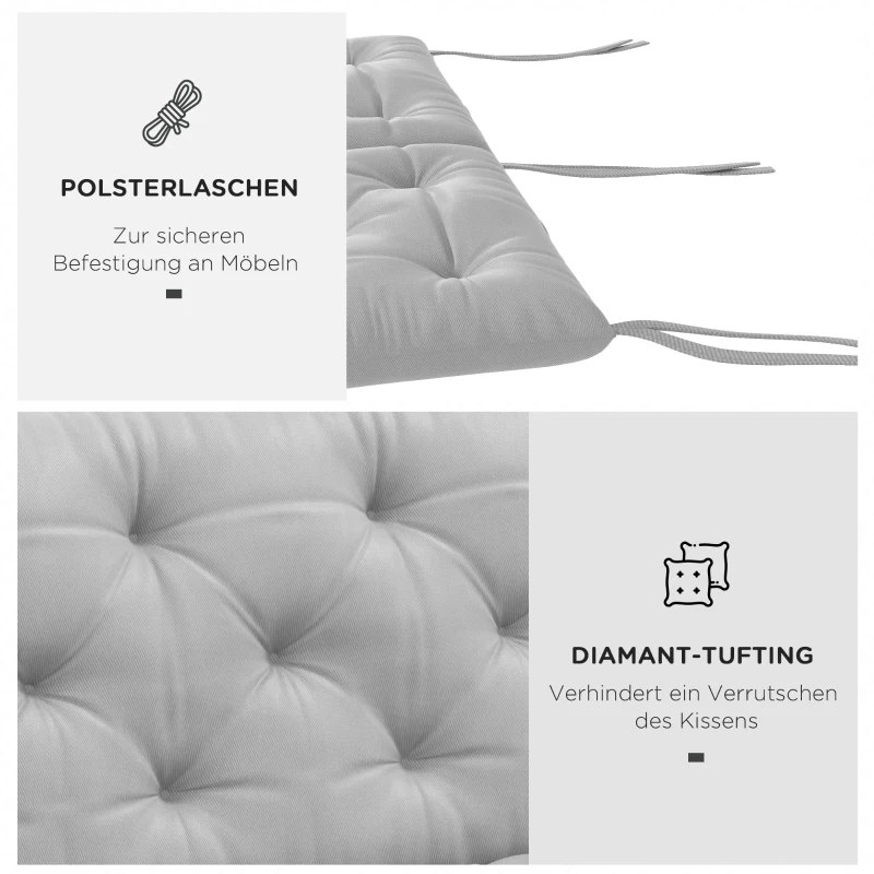 Outsunny 3 Sitzer Bankauflage 150x98x8 cm Bankkissen mit Bändern, Bankpolster für Gartenmöbel Hollywoodschaukel, Hellgrau
