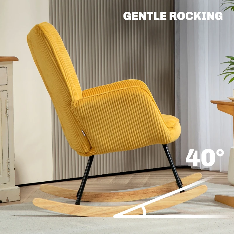 HOMCOM Vintage Rocking Chair, Curved Rockers, Thick Padding, Beech Wood & Steel, Yellow(m-4)