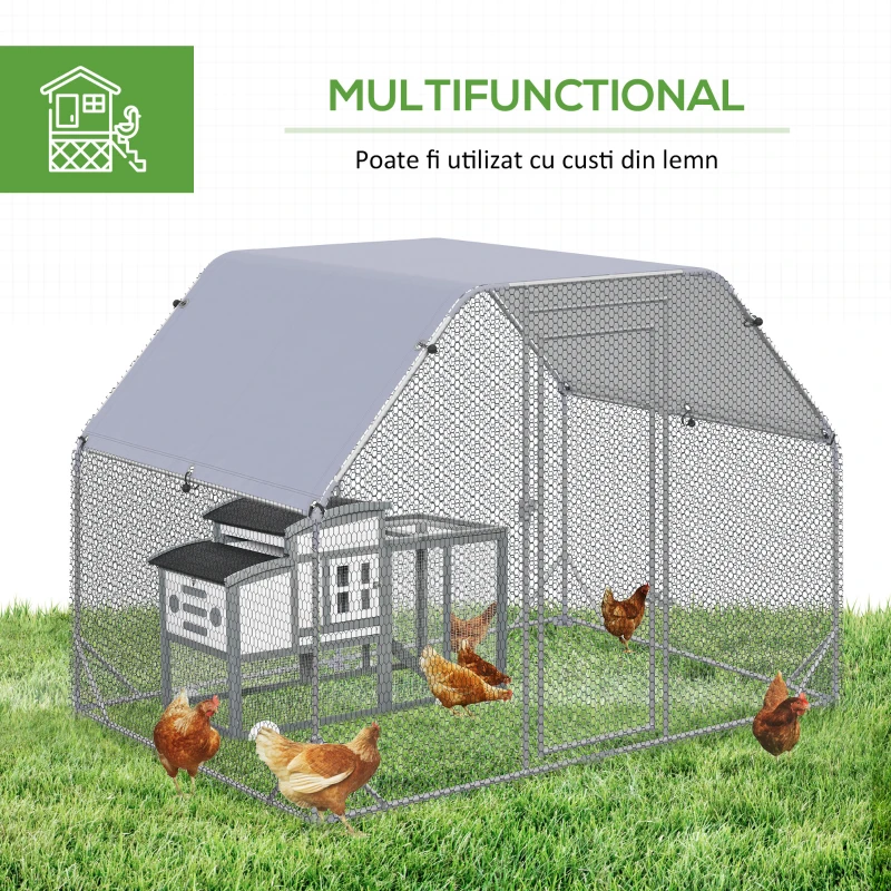PawHut Cos pentru gaini cu acoperis, Cotet cu intrare walk in pentru 4-6 gaini, Casa pentru gaini, in aer liber, 280x190x195 cm(m-6)