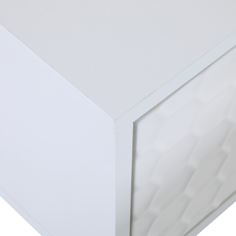 TV Stand with Storage Cabinets and Open Shelves for 80-Inch TV, Embossed Pattern Entertainment Centre, 180L x 40W x 41H cm, White