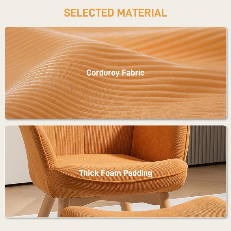 HOMCOM Accent Chair with Ottoman, Recliner in Corduroy Look, Armchair with Wooden Legs, for Living Room, Brown(m-4)