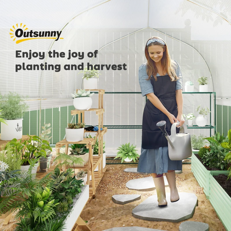 Outsunny 3 x 2 x 2 m Polytunnel Greenhouse with Roll-Up Side Walls, UV-Resistant Plastic Cover, and Steel Frame, White