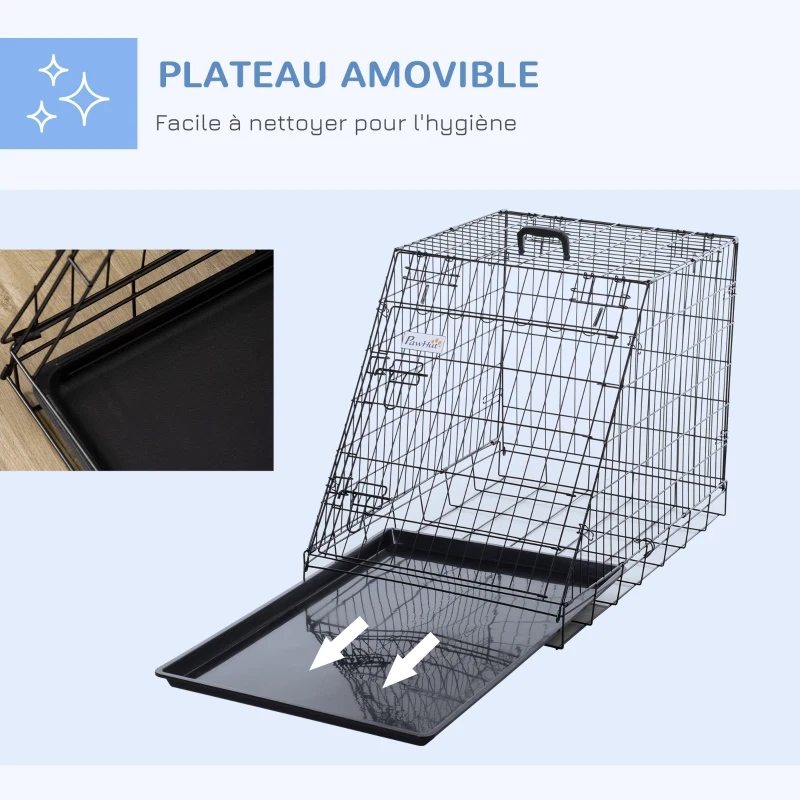 PawHut Cage de transport pour chien taille L dim. 77L x 47l x 55H cm métal noir