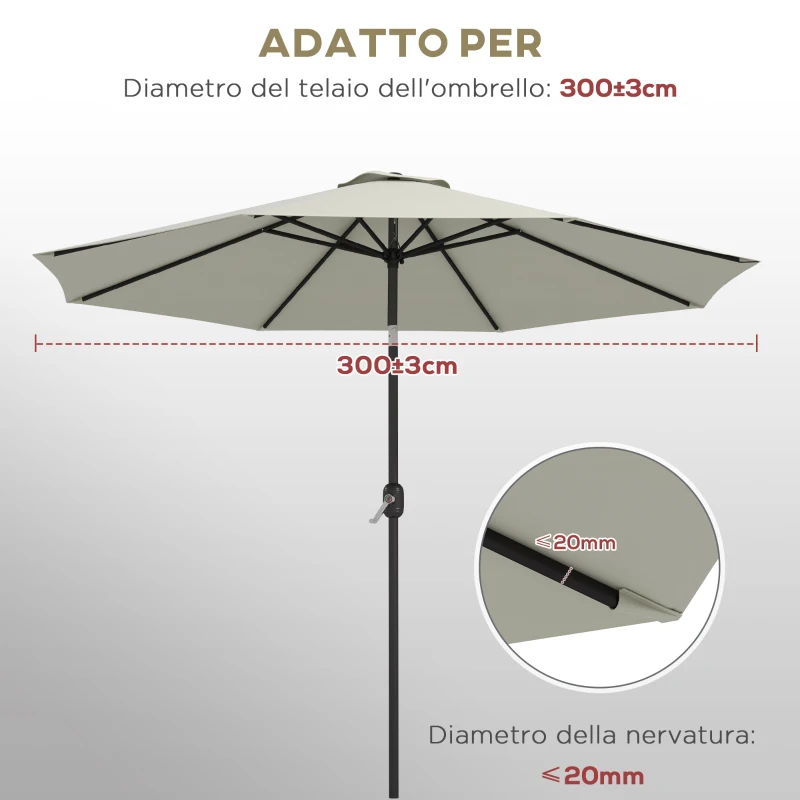 Outsunny Telo per Ombrellone da Ø295 cm in Poliestere Crema Resistente all'Acqua con Presa d'Aria Superiore