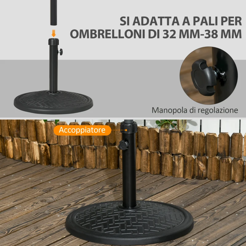 Outsunny Base per Ombrellone di 14kg per Pali da Ø32-38 mm, Metallo e Cemento, Ø46 cm, Nero