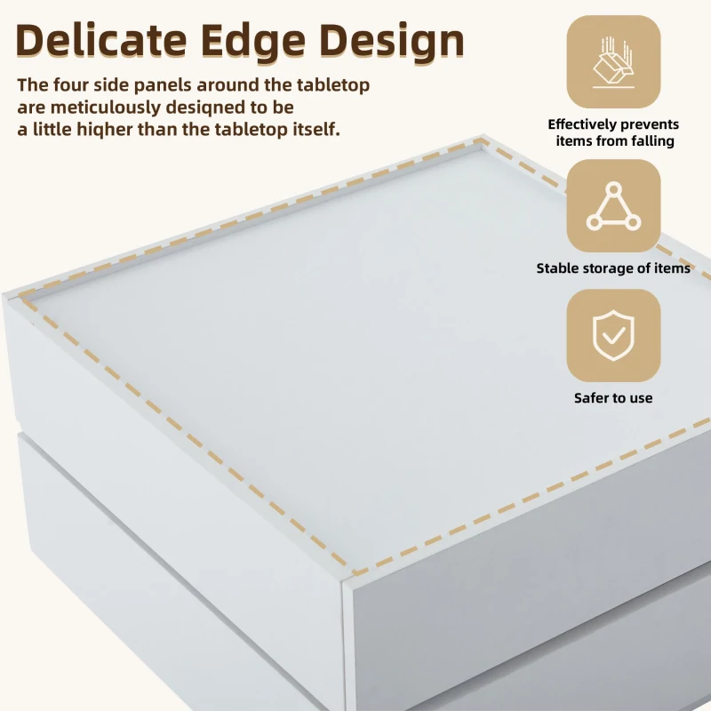 Square Rotating Coffee Table with 2 Drawers, 2-Tier Swivel Tabletop and Storage, 60L x 60W x 38H cm, White