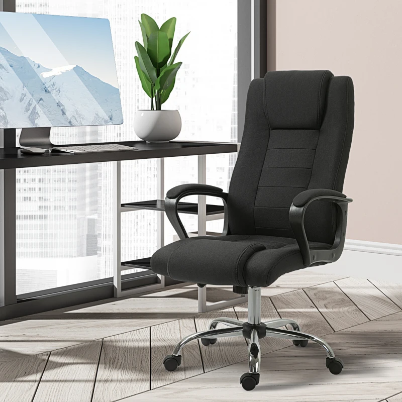 Vinsetto Office Chair Computer Chair with Rocking Function, Headrest, Ergonomic Desk Chair Swivel, Height-Adjustable Linen Touch Black 62 x 76 x 110-119 cm