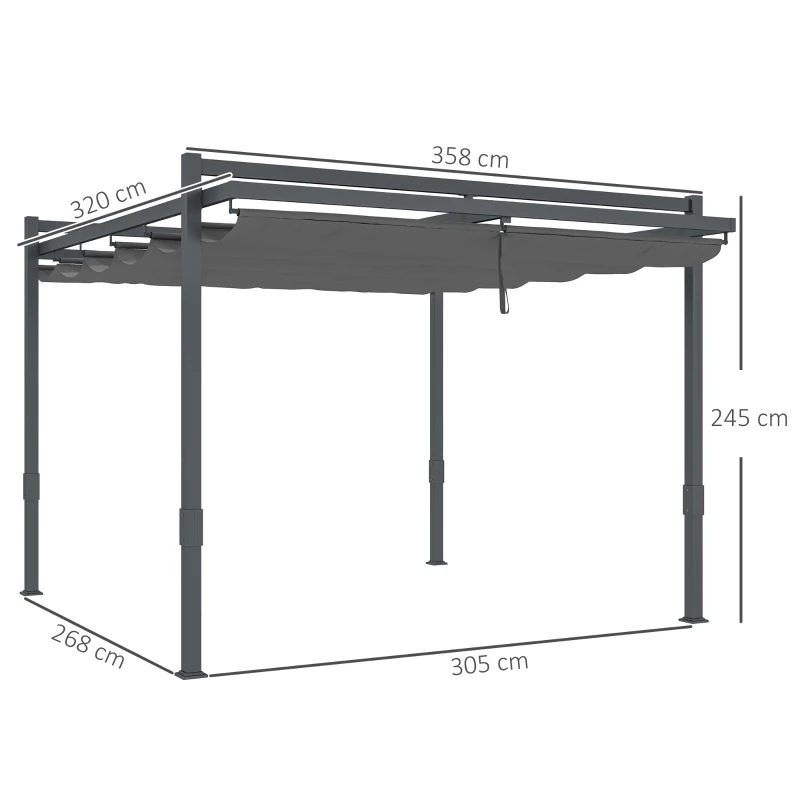 Outsunny Pergola ok. 3,5x3m Stabilna i Zimoodporna z Aluminiową Ramą i Regulowanym Zadaszeniem Szara