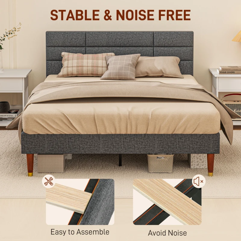 HOMCOM Upholstered Double Bed Frame 136W x 196D x 87Hcm with Slats - Grey