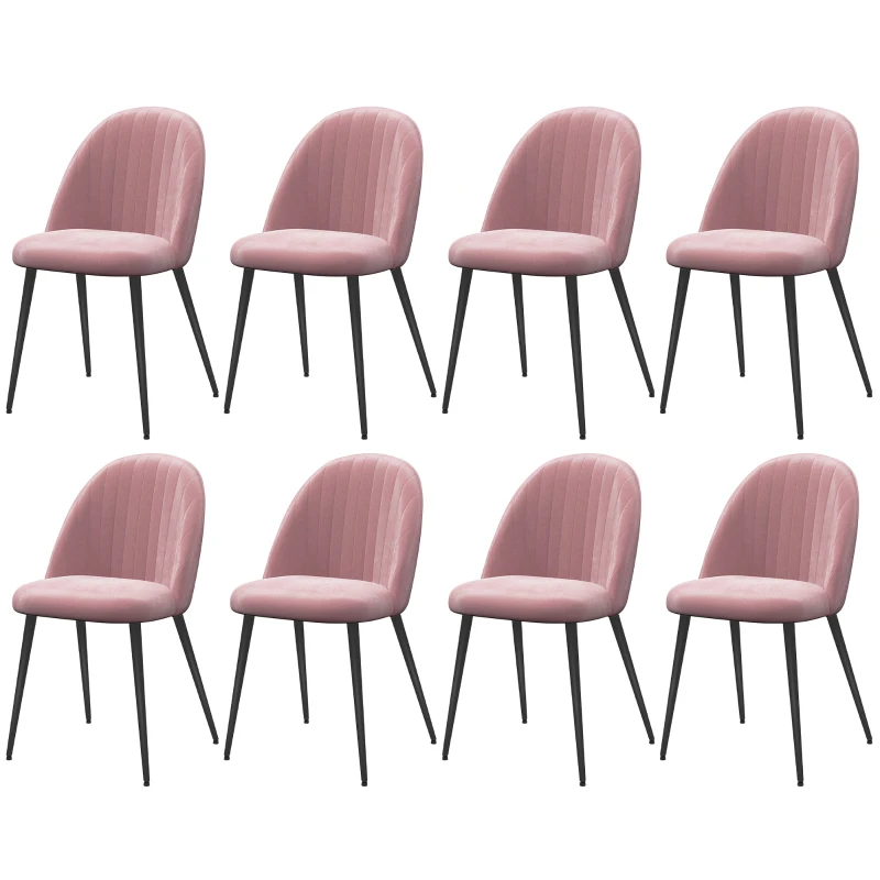 HOMCOM Conjunto de 8 Cadeiras de Sala de Jantar Modernas Cadeiras Estofadas em Veludo com Encosto Alto 50x52x83 cm Rosa