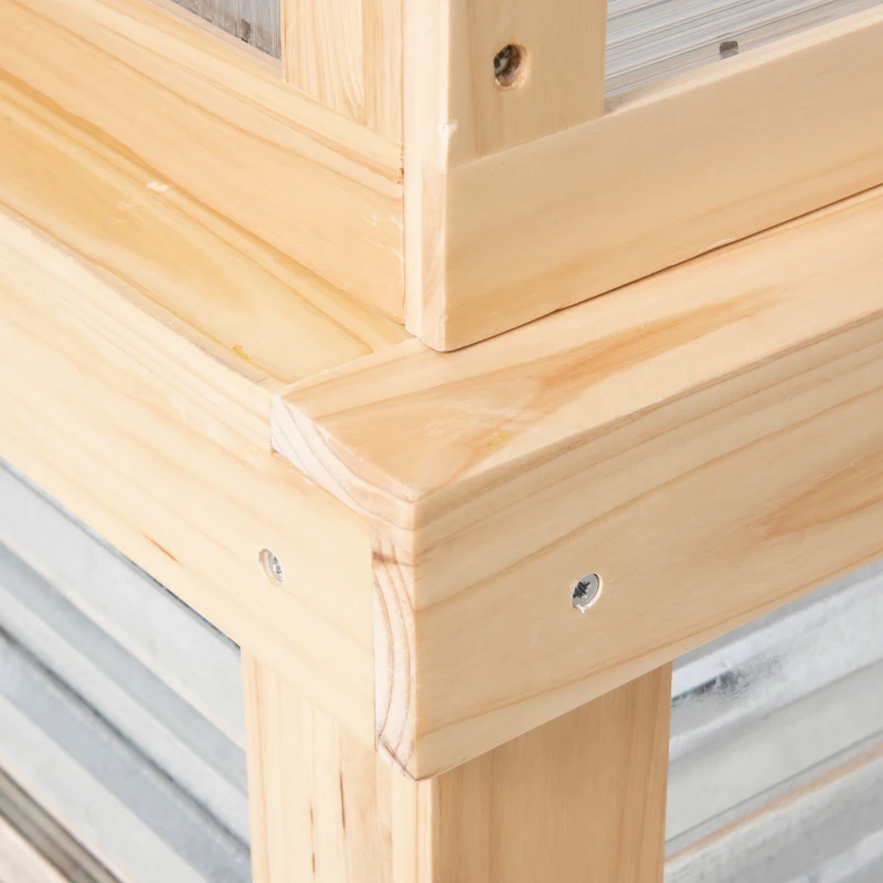 Outsunny Raised Garden Bed with Greenhouse Top, Garden Wooden Cold Frame Greenhouse Flower Planter Protection with 2 Independent Roofs, 122x 61 x 82cm, Natural