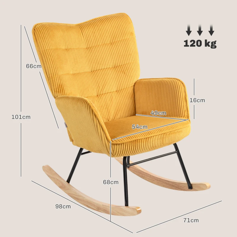 HOMCOM Vintage Rocking Chair, Curved Rockers, Thick Padding, Beechwood & Steel, Beige(m-3)