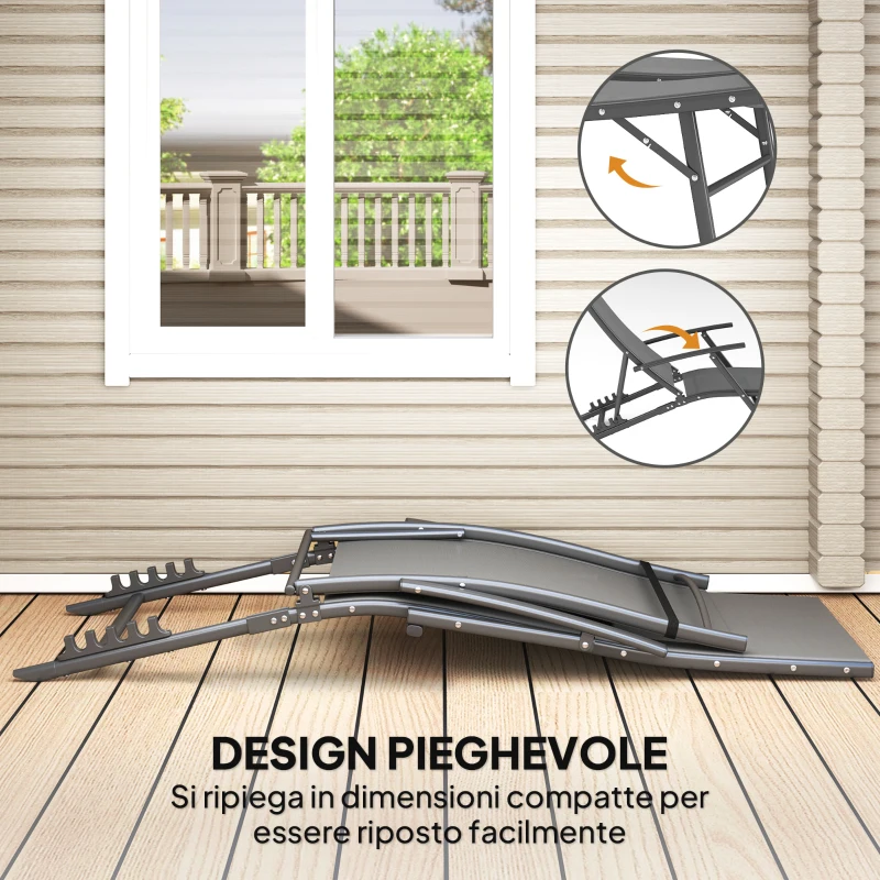 Outsunny Set 2 Sdraio da Giardino Pieghevoli con Schienale Regolabile su 4 Livelli e Cuscino, Grigio