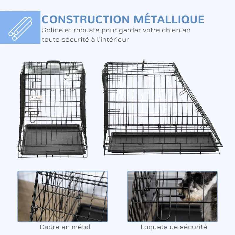 PawHut Cage de transport pour chien taille L dim. 77L x 47l x 55H cm métal noir