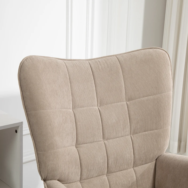 HOMCOM Accent Chair with Ottoman, Lounge Chair in Corduroy Look, Armchair with Wooden Legs, for Living Room, Light Brown(m-7)