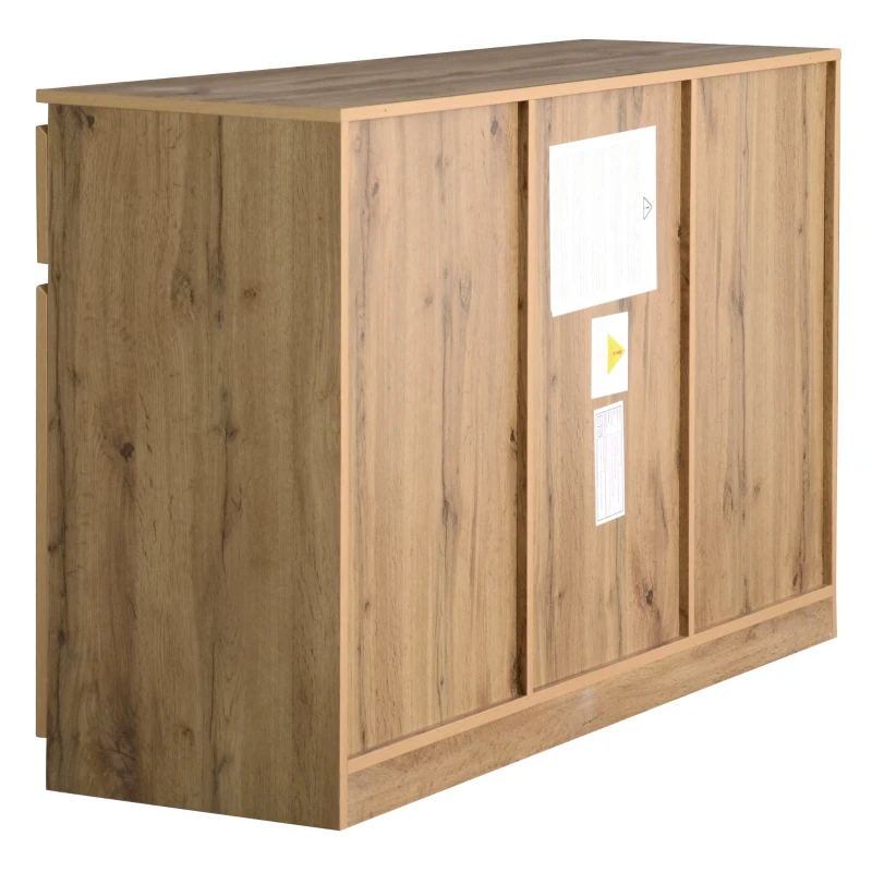 Farmhouse Oak Buffet Cabinet with 3 Drawers and Adjustable Shelves, 135L x 40W x 81H cm, Oak