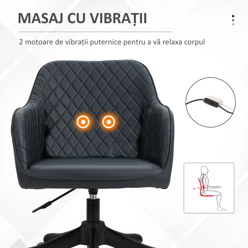 Vinsetto Scaun de Birou cu 2 Puncte de Vibrații, Pernă, Brațe și Înălțime Reglabilă, 57x70x78-86 cm, Negru