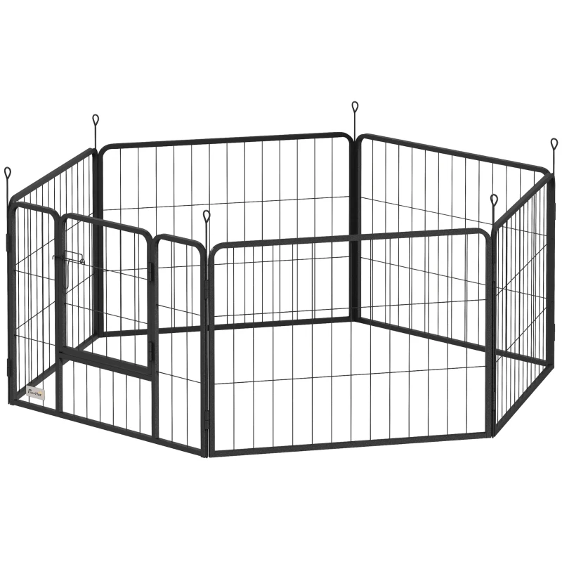 PawHut Recinto per Cani a 6 Pannelli Modulabili da 80x1.5x60 cm in Acciaio Grigio Scuro con Porta di Ingresso
