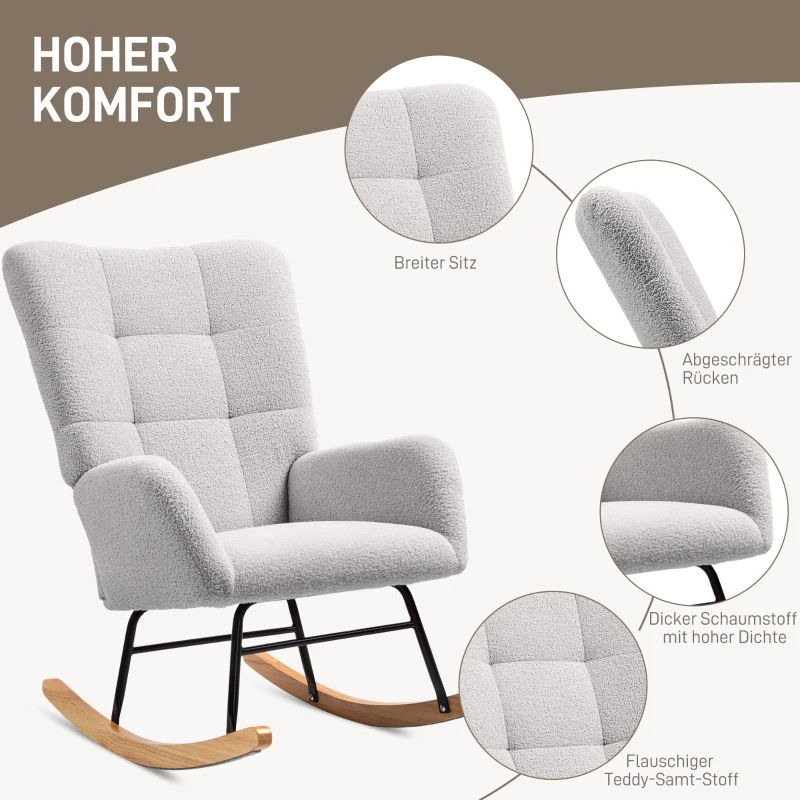 HOMCOM Rocking Chair, Cozy Cover, Thick Padding, Non-Slip, Light Grey