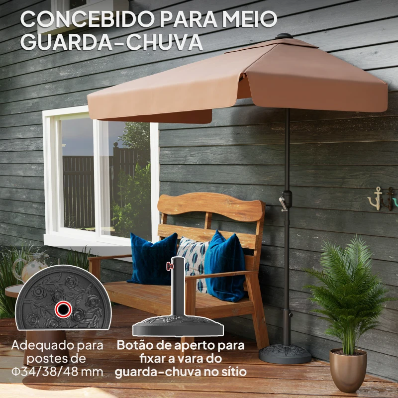 Outsunny Base para Chapéu de Sol Semicircular Suporte para Chapéu de Sol de 12 kg para Jardim Terraço 49x32x34 cm  Preto