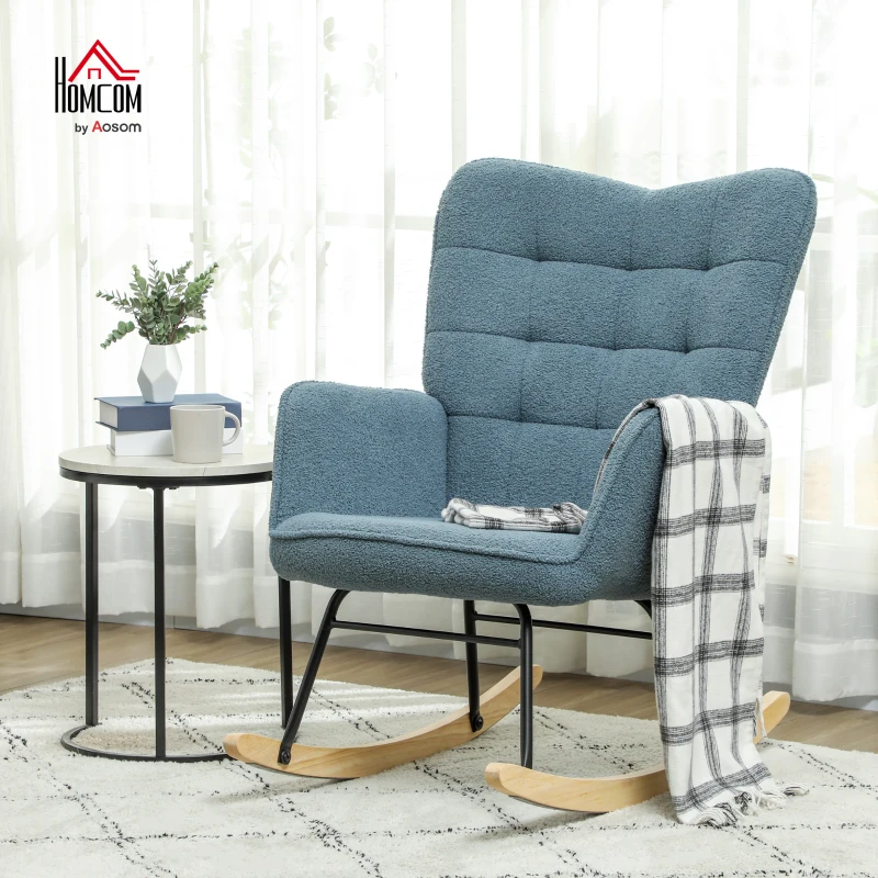 HOMCOM Rocking Chair, ergonomic shape, real wood rockers, up to 120 kg, Light Blue(m-2)