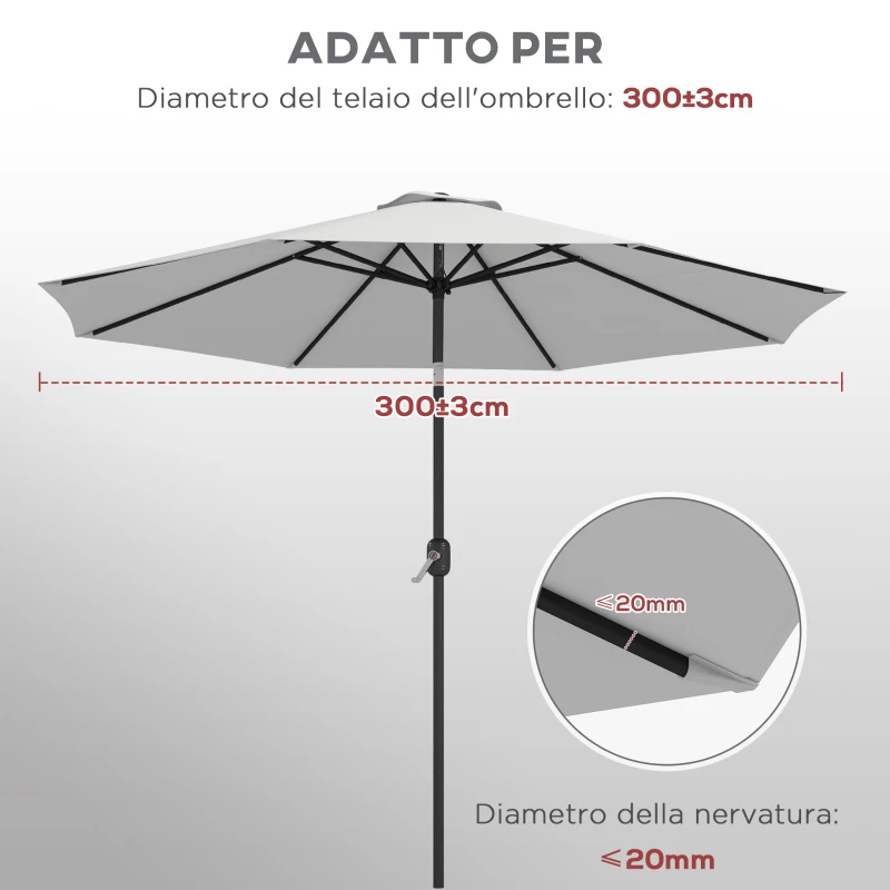 Outsunny Telo per Ombrellone da Ø295 cm in Poliestere Bianco Resistente all'Acqua con Presa d'Aria Superiore