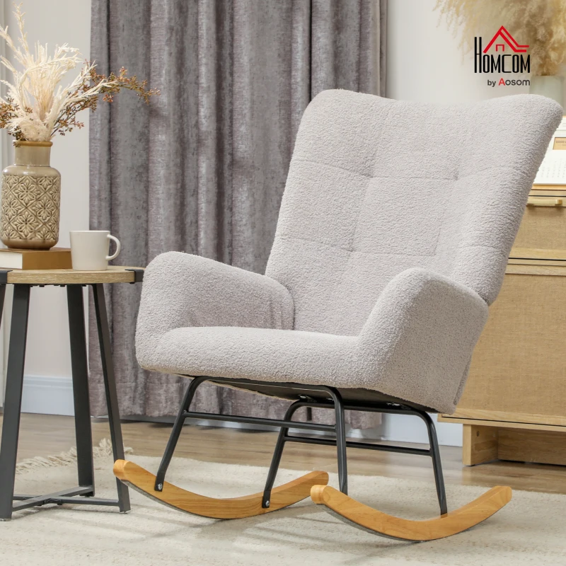 HOMCOM Rocking Chair, Cozy Cover, Thick Padding, Non-Slip, Light Grey