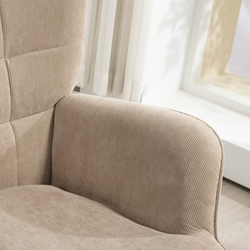 HOMCOM Accent Chair with Ottoman, Lounge Chair in Corduroy Look, Armchair with Wooden Legs, for Living Room, Light Brown(m-9)