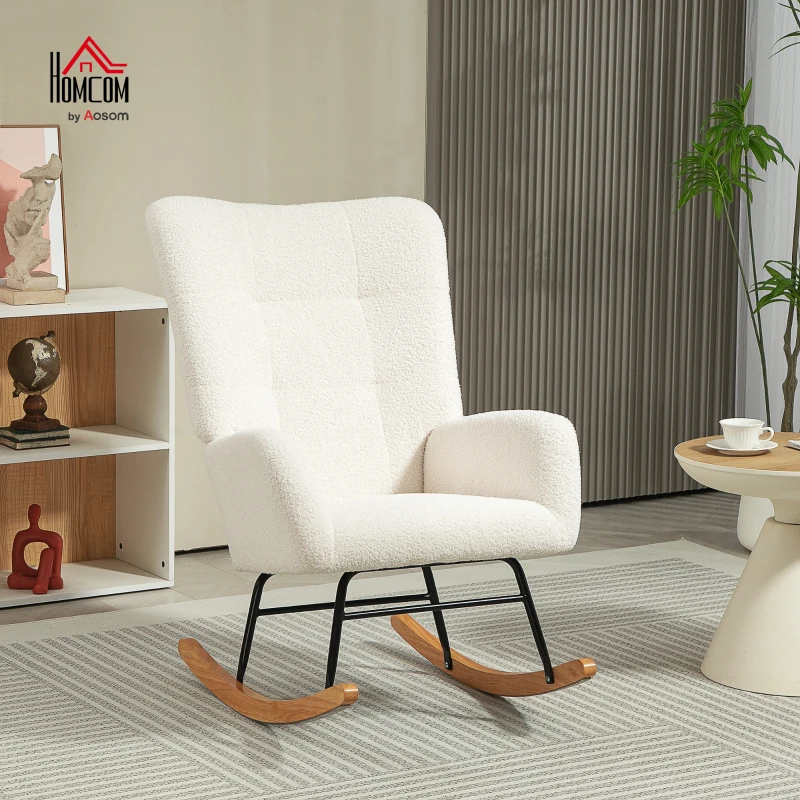 HOMCOM Rocking Chair, Cozy Cover, Thick Padding, Non-Slip, Cream White