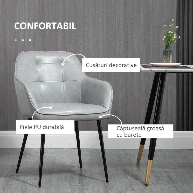 HOMCOM Scaun în Stil Industial cu Spătar din Piele Ecologică și Metal, 61x58x84 cm, Gri