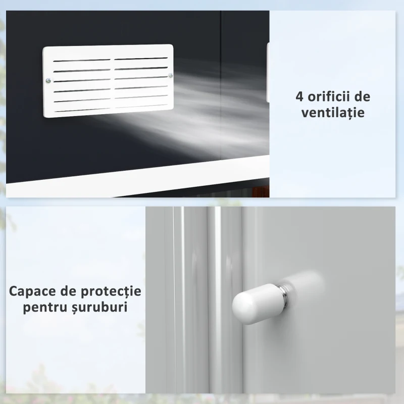 Outsunny Magazie de Depozitare de 11 x 9 din Metal pentru Unelte de Gradina cu Usi Glisante Duble si 4 Orificii de Aerisire(m-10)