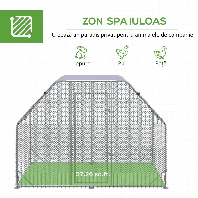 PawHut Cos pentru gaini cu acoperis, Cotet cu intrare walk in pentru 4-6 gaini, Casa pentru gaini, in aer liber, 280x190x195 cm(m-4)