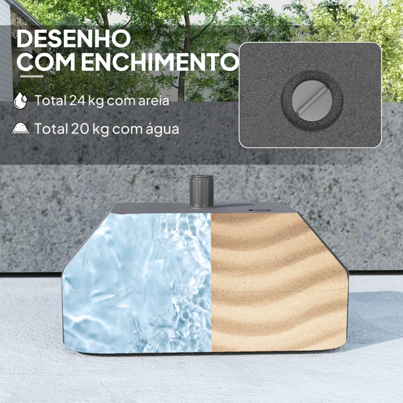 Outsunny Base para Chapéu de Sol Suporte para Chapéu de Sol Preenchível com Água 20L ou Areia 24kg 43x33x25 cm Preto