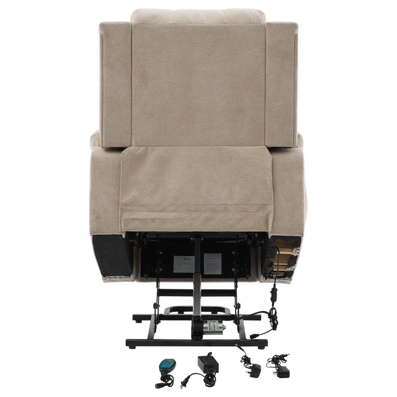 Power Massage Lift Recliner Chair with Heat and Vibration for Elderly, Fabric Sofa with Storage Pockets, Cup Holders, 90L x 94W x 101H cm, Beige