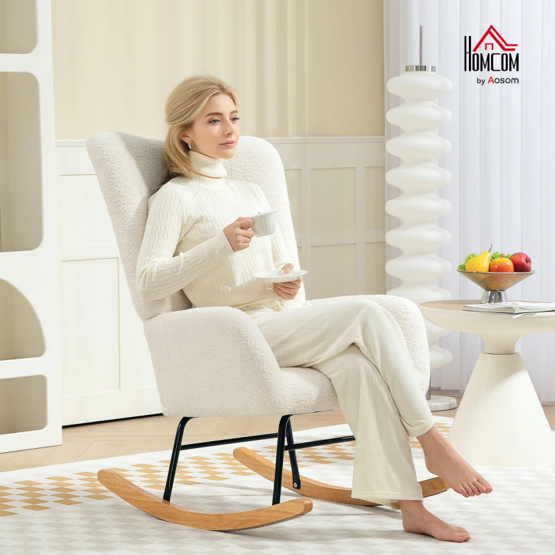 HOMCOM Rocking Chair, Cozy Cover, Thick Padding, Non-Slip, Cream White