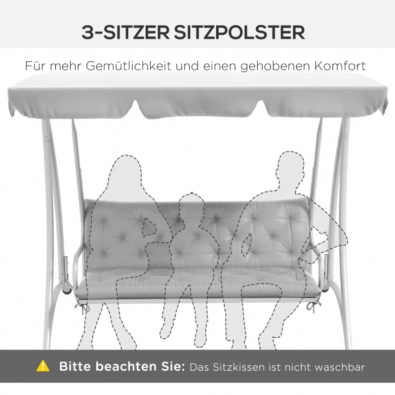 Outsunny 3 Sitzer Bankauflage 150x98x8 cm Bankkissen mit Bändern, Bankpolster für Gartenmöbel Hollywoodschaukel, Hellgrau