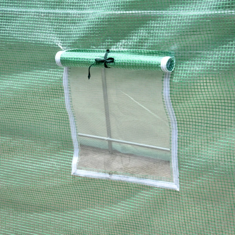 Outsunny 4 x 2 x 2 m Polytunnel Greenhouse with Roll-up Door and 6 Mesh Windows, Walk-in Garden Tunnel Warm House Tent with UV-resistant PE Cover and Galvanised Steel Frame, Green