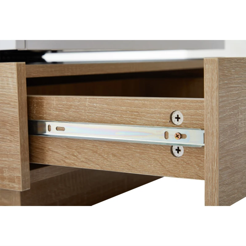 Square Rotating Coffee Table with 2 Drawers and Swivel Top, 2-Tier Centre Table with Storage, 60L x 60W x 38H cm, White+Oak