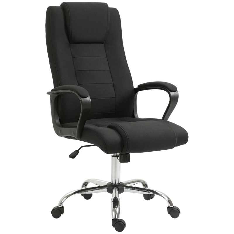 Vinsetto Office Chair Computer Chair with Rocking Function, Headrest, Ergonomic Desk Chair Swivel, Height-Adjustable Linen Touch Black 62 x 76 x 110-119 cm